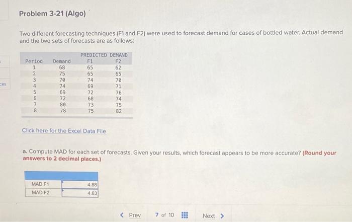 Problem 3-21 (Algo) Two different forecasting