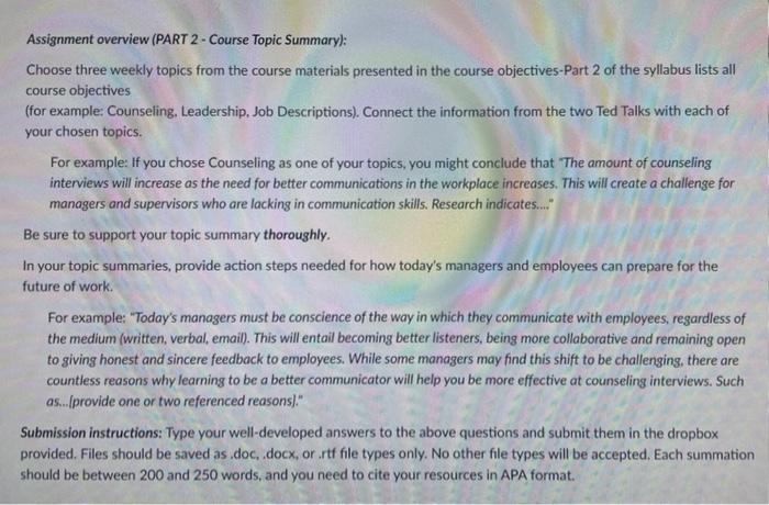 please answer Part 2 Assignment overview (PART 2