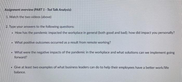 please answer Part 2 Assignment overview (PART 2