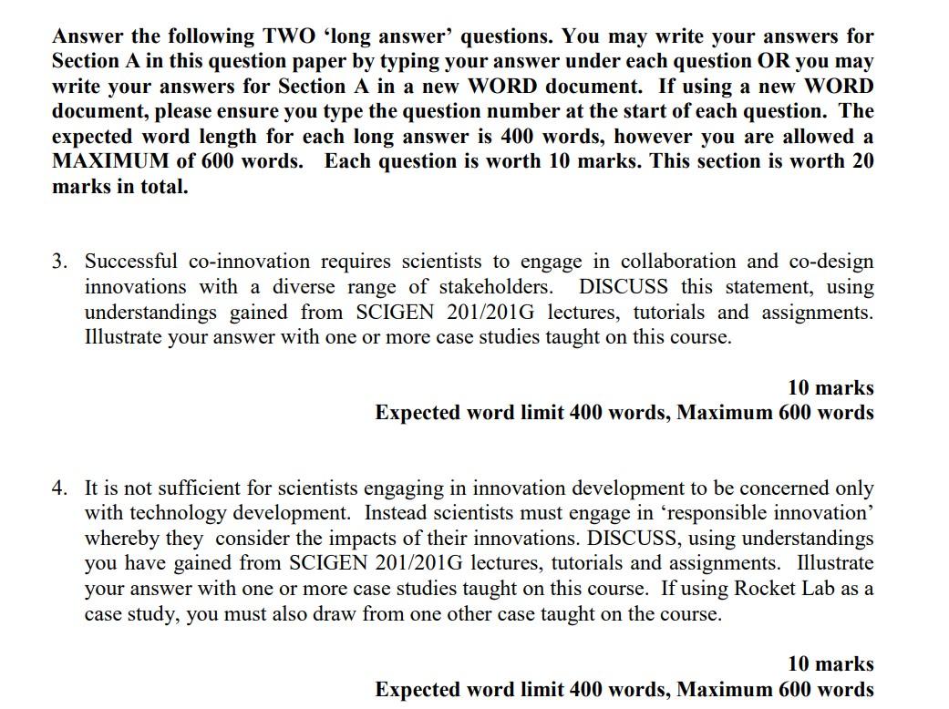 Answer the following TWO 'long answer' questions.