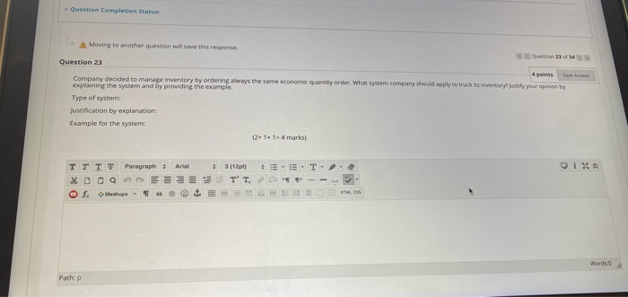 Question Completion Status Moving to another