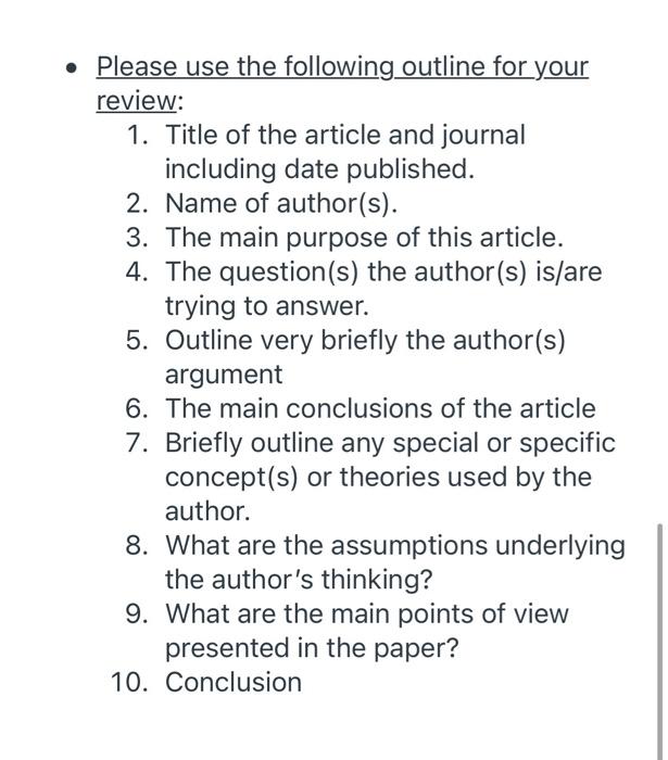 Article Summary Assignment Students are expected