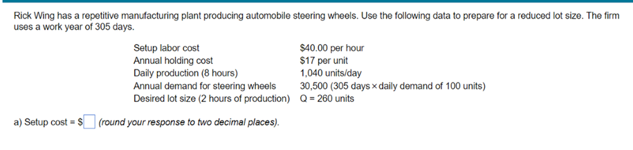 Part b) Setup time = _______ minutes (round your
