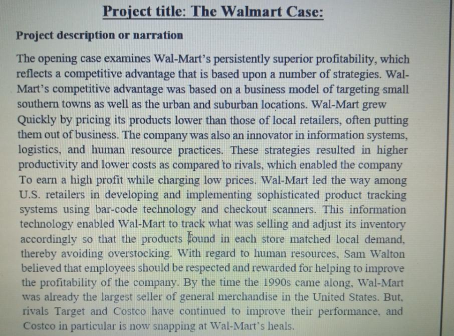 Project title: The Walmart Case: Project