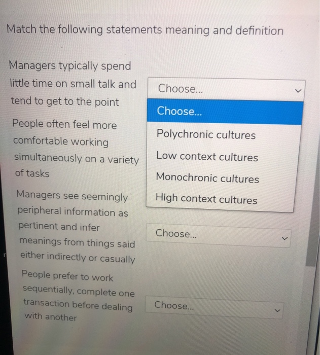 Match the following statements meaning and