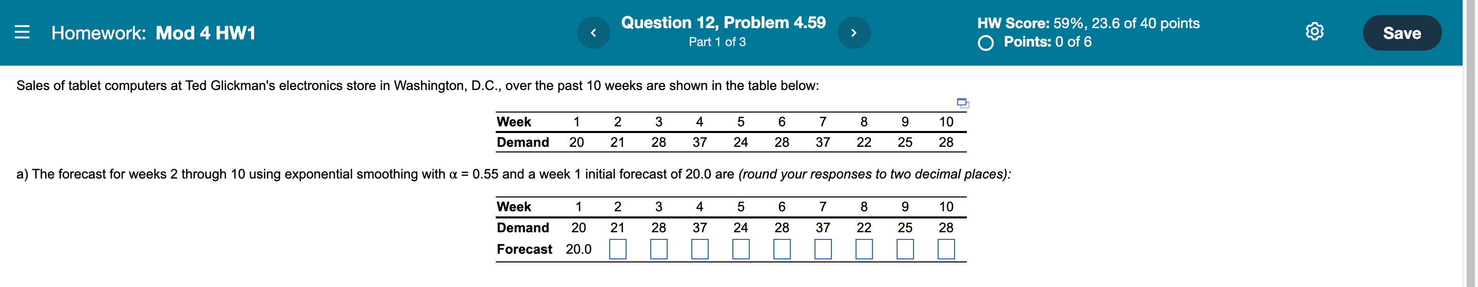 b)Compute the MAD c)Compute the tracking signal