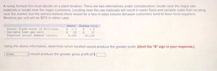 A newly formed firm must decide on a plant