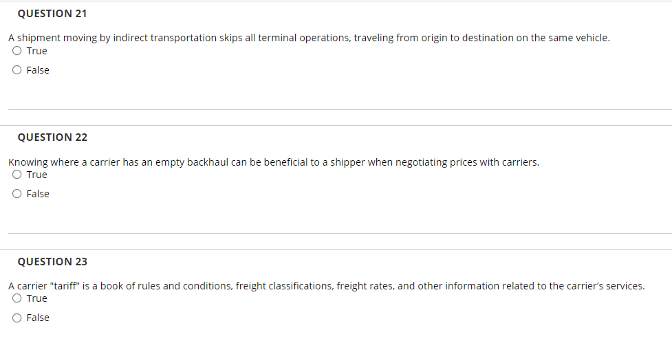 QUESTION 21 A shipment moving by indirect