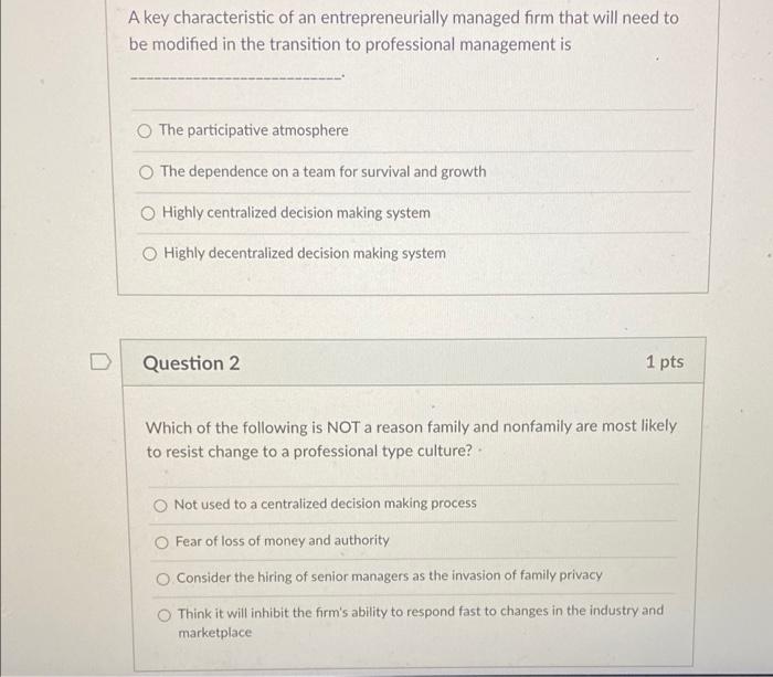 Q1 and Q2 A key characteristic of an