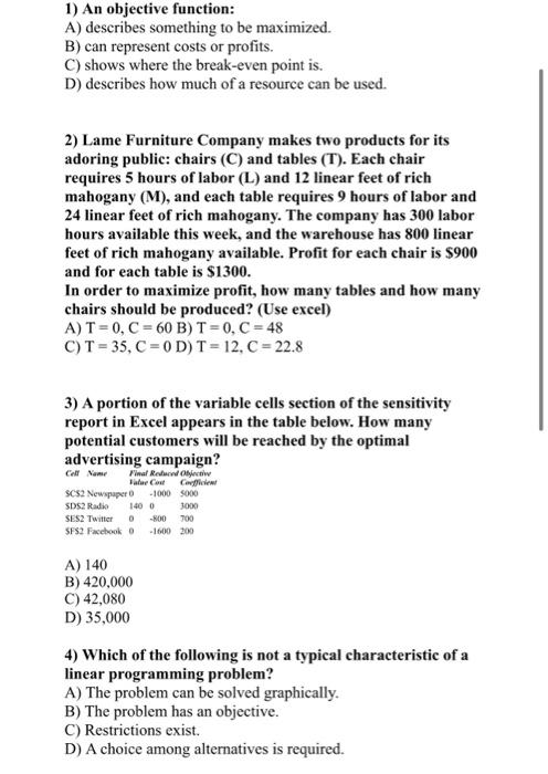 POM 1-4 1) An objective function: A) describes