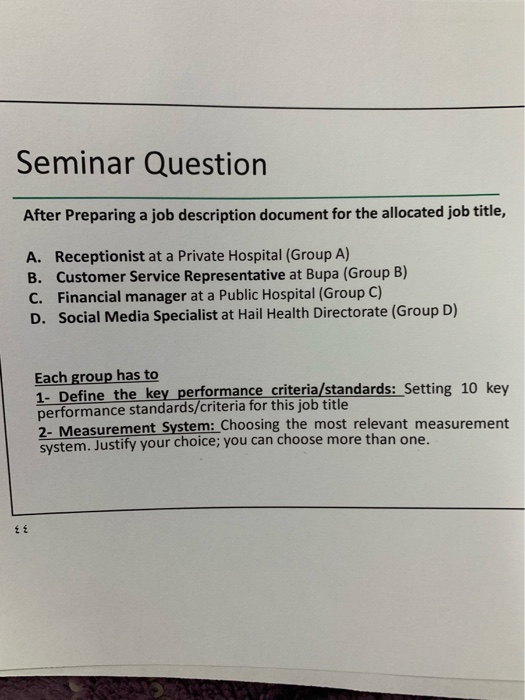 Seminar Question After Preparing a job