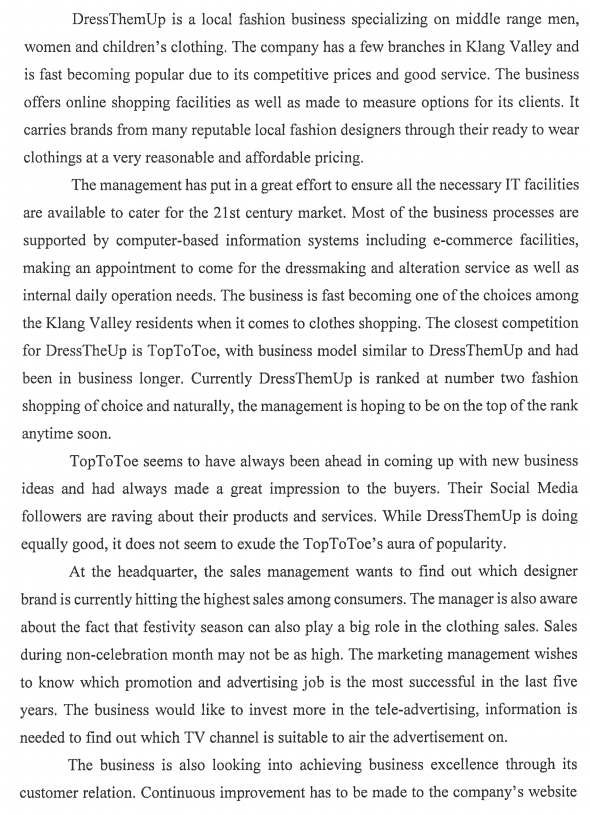 Business Intelligence The Scenario Answer the