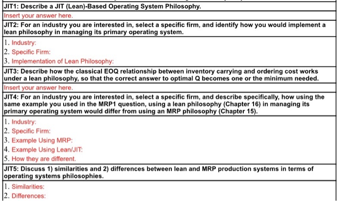 JIT1: Describe a JIT (Lean)-Based Operating