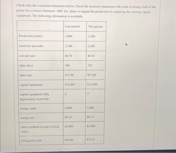 Check only the correction statements below. Check