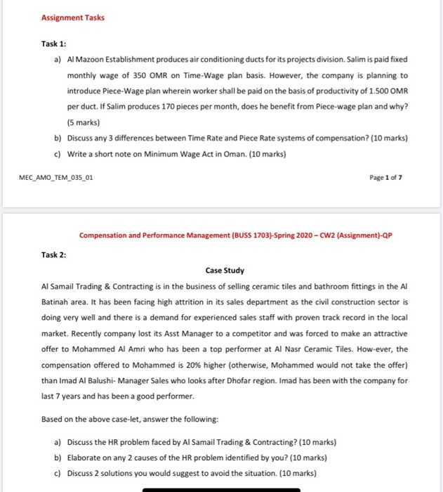 Assignment Tasks Task 1: a) Al Mazoon