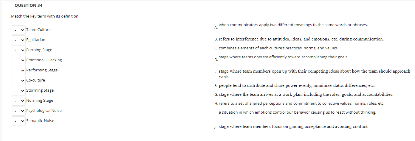 QUESTION 34 Match the key term with its