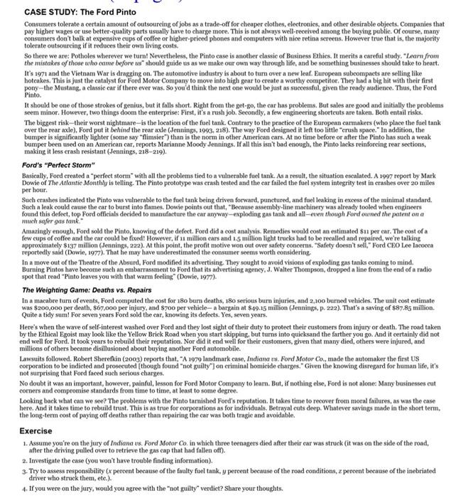 CASE STUDY: The Ford Pinto Consumers tolerate a