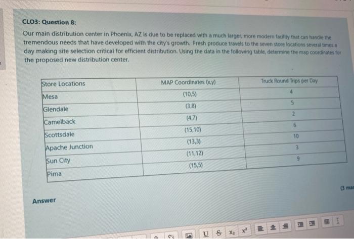 with steps CLO3: Question 8: Our main