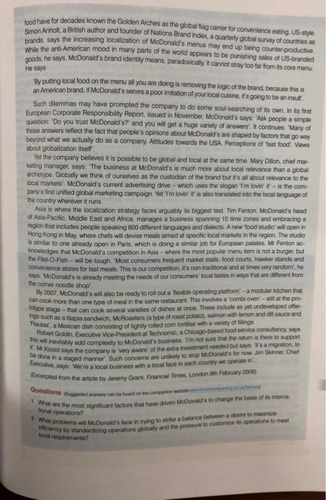 CASE STUDY Golden Arches bridge local tastes