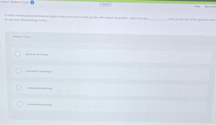 sabled: Midterm Exam Sate Hele Save & E A nation