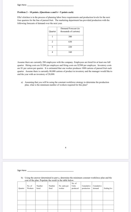 Sign Here: Problem 2-10 points. (Questions and b