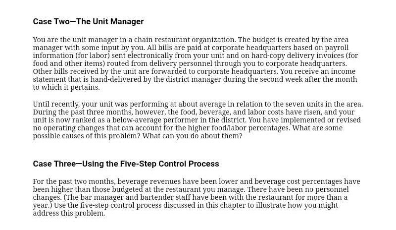 Case Two-The Unit Manager You are the unit