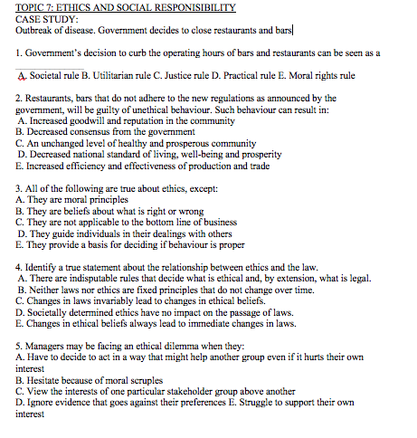 TOPIC 7: ETHICS AND SOCIAL RESPONISIBILITY CASE