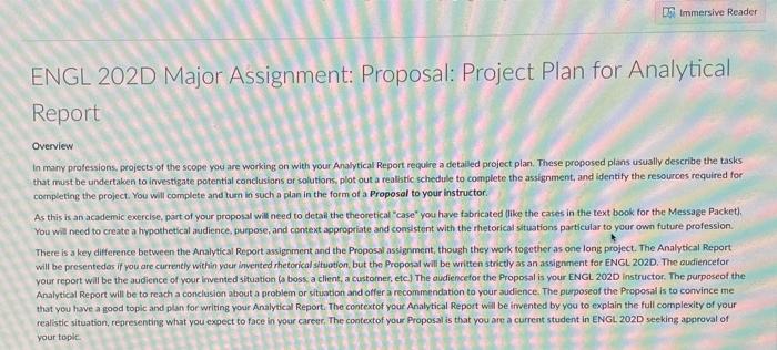 Immersive Reader ENGL 202D Major Assignment: