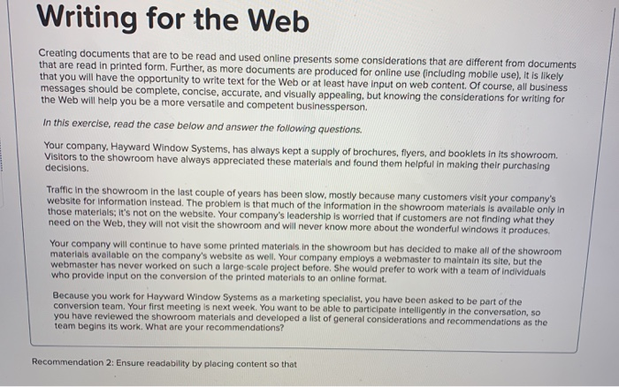 Writing for the Web Creating documents that are