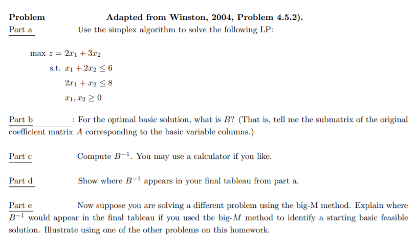 Problem Part a Adapted from Winston, 2004,