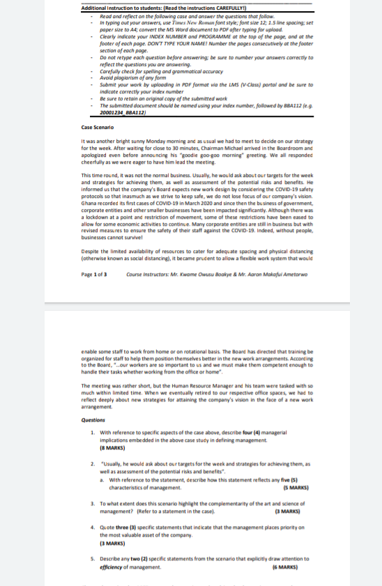 Additional Instruction to students: (Read the