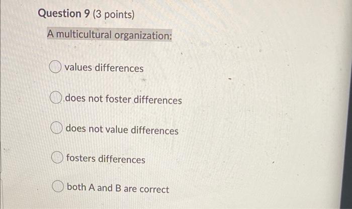 help Question 9 (3 points) A multicultural
