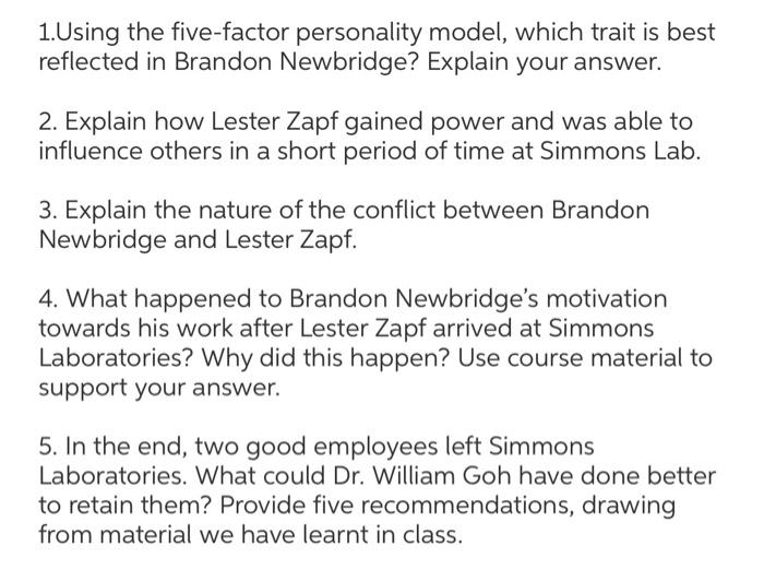 simmons laboratraties 1.Using the five-factor