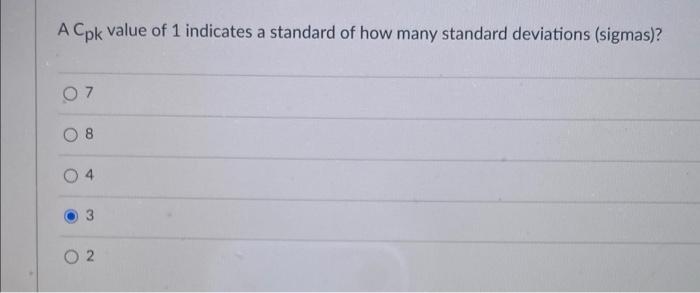 A Cpk value of 1 indicates a standard of how many