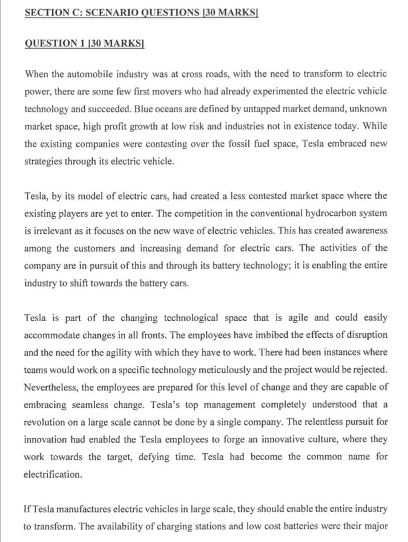 SECTION C: SCENARIO QUESTIONS 30 MARKSI QUESTION
