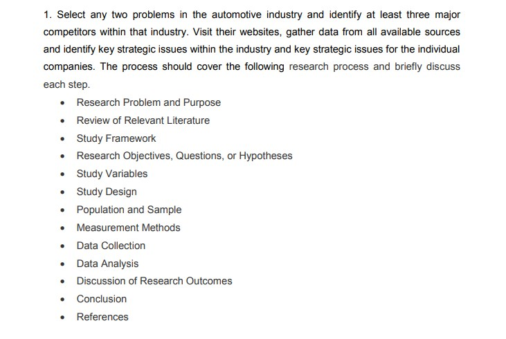 1. Select any two problems in the automotive