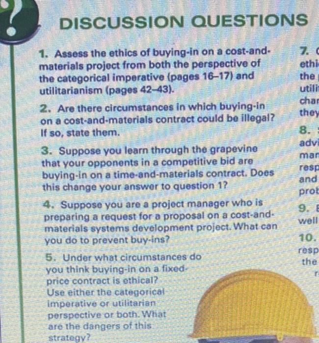 1-5 please DISCUSSION QUESTIONS ethi the utili