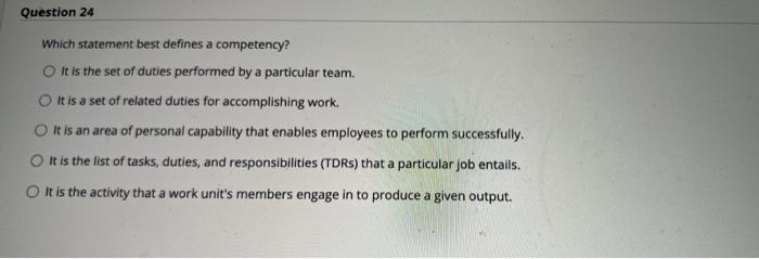 please answer all Question 24 Which statement