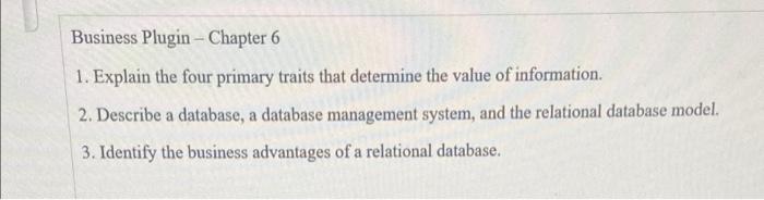 Business Plugin - Chapter 6 1. Explain the four