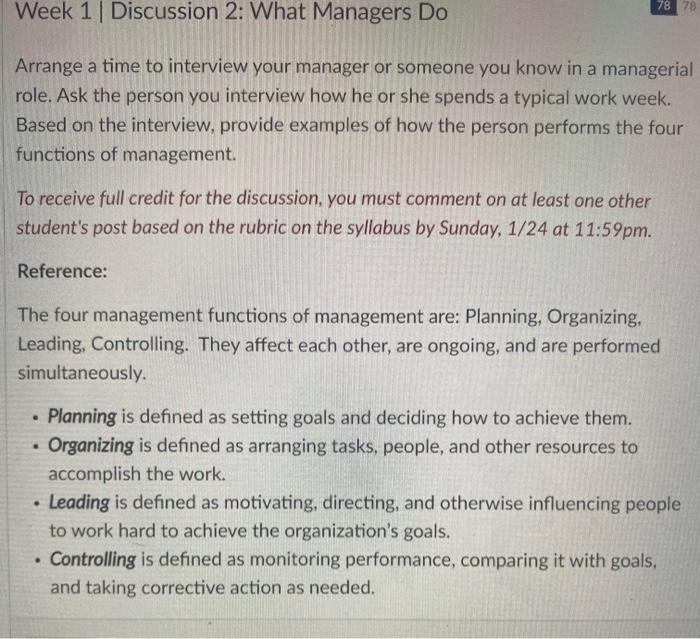 78 78 Week 1 | Discussion 2: What Managers Do