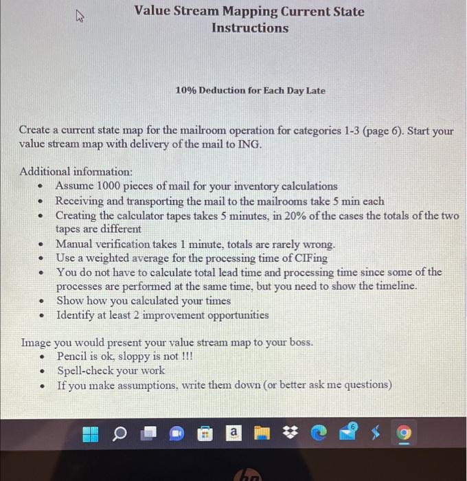 create a value stream map for the mailroom