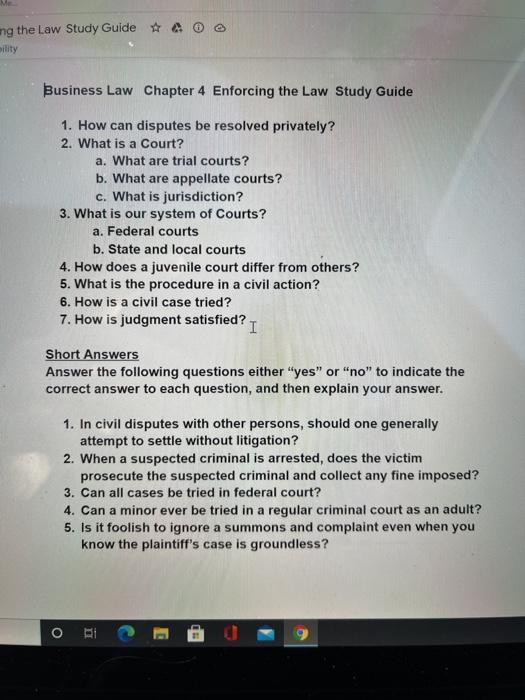 ng the Law Study Guide A Business Law Chapter 4