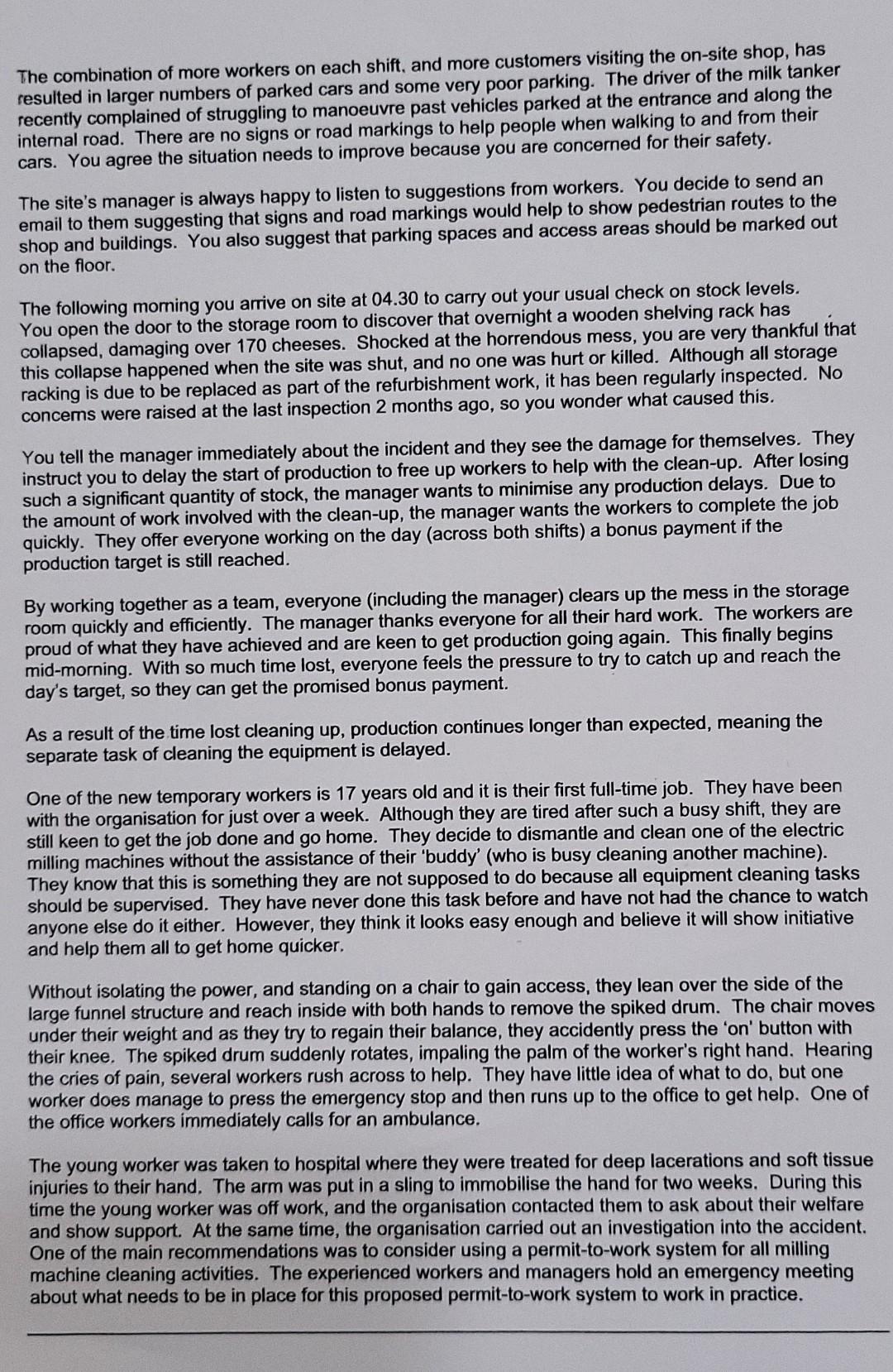 SCENARIO You are a shift supervisor working for