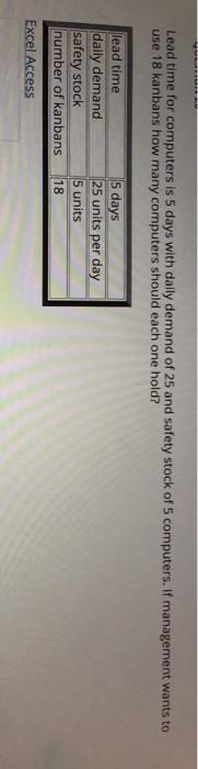 Lead time for computers is 5 days with daily