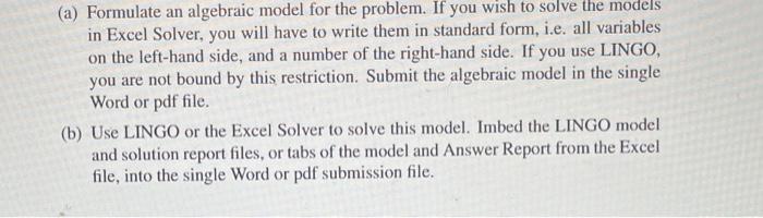 Please make an algebraic model for this question