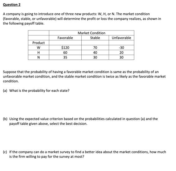 Question 2 A company is going to introduce one of