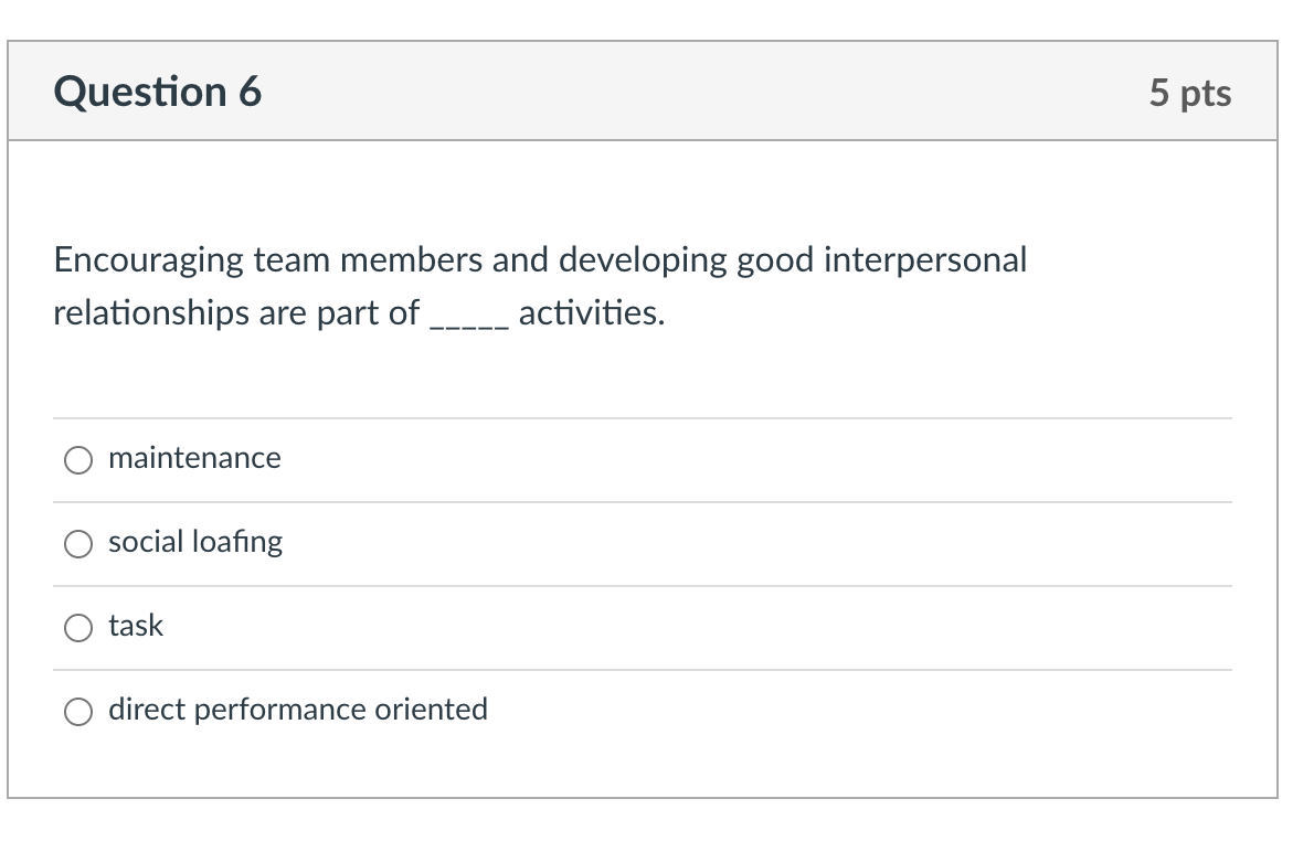 Question 6 5 pts Encouraging team members and