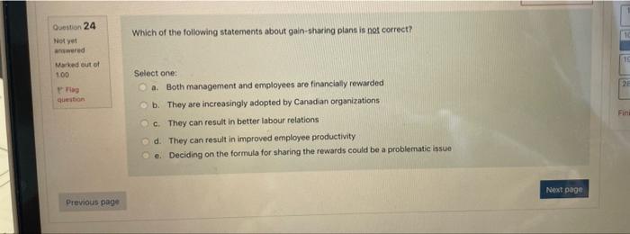 Question 24 Not yet answered Marked out of 1.00