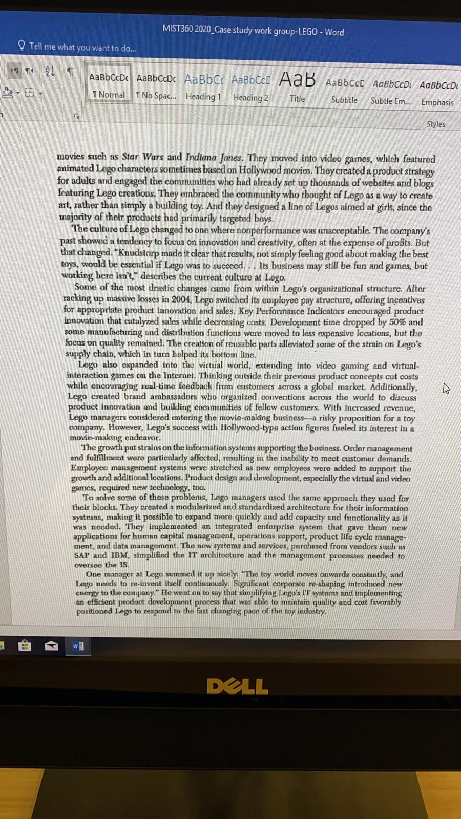 group d question 2 MIST500 2020_Case study work