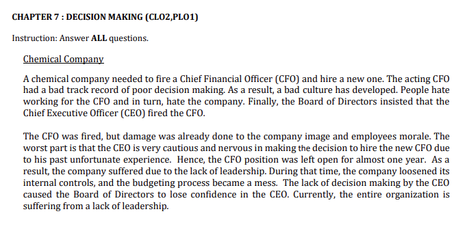 CHAPTER 7: DECISION MAKING (CLO2,PL01) H
